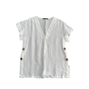Zara Women's White V-Neck Oversized Button Up Sides Shirt Top Size Small
